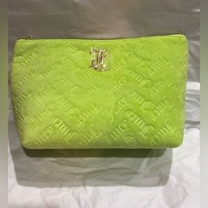 Juicy Couture lime‎ green monogrammed velour cosmetic case bag pouch new